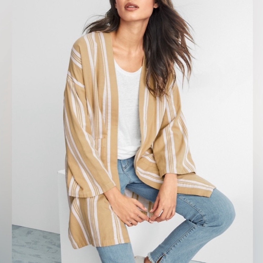 EILEEN FISHER Organic-Cotton Striped Kimono Jacket. Size OS